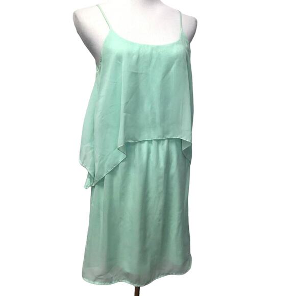 Everly Dress Womens Small Two Tier Sheer Top Mint Green Spaghetti Strap - Picture 1 of 7
